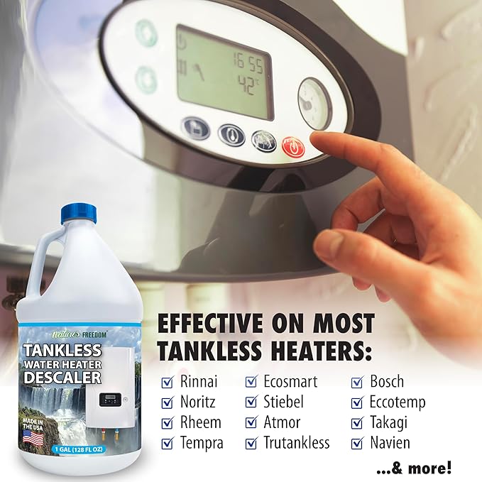 Nature's Freedom Tankless Water Heater Flush Descaler, Gallon (128 oz) – Professional Non-Toxic Descaling Solution, Biodegradable, Made in the USA
