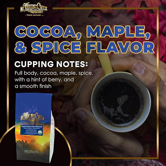 Mt. Whitney Organic Gayo Mountain Sumatra, Medium Dark Roast, Low Acid Coffee (Ground, 5 Lb)