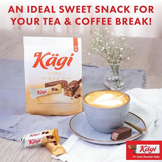 Swiss Milk Chocolate Covered Mini Wafers by Kägi, Crispy Coated Sweet Snacks, Premium Individually Wrapped Treats, Chocolate, Classic Kägi, 3 Pack of 125g Bags