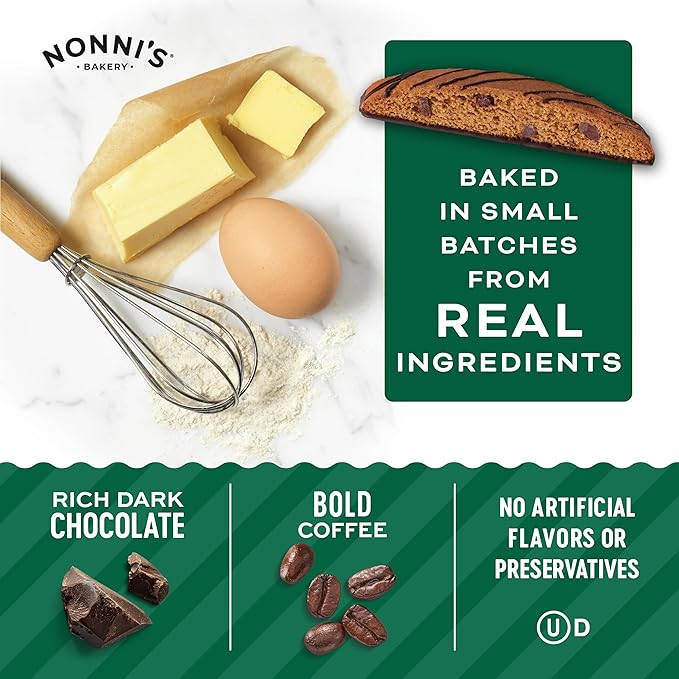 Nonni's Espresso Chocolate Chip Biscotti Cookies - 3 Boxes Espresso Coffee Cookies - Espresso Chocolate Chip Cookies w/Dark Chocolate - Italian Biscotti Individually Wrapped Cookies Kosher - 6.88 oz