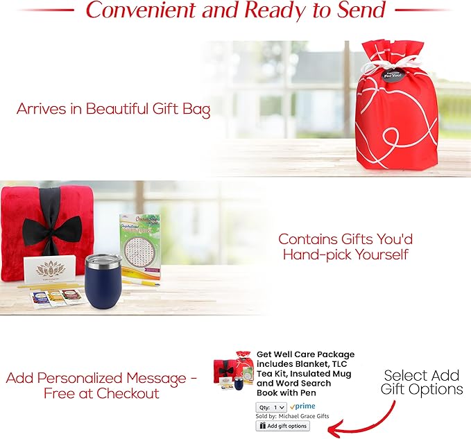 Get Well Soon Gifts for Women or Men - Gift Set Includes Luxury Blanket, Temperature Retention Cup, TLC Tea Kit & Inspirational Word Search Book - After Surgery, Thinking of You Care Package
