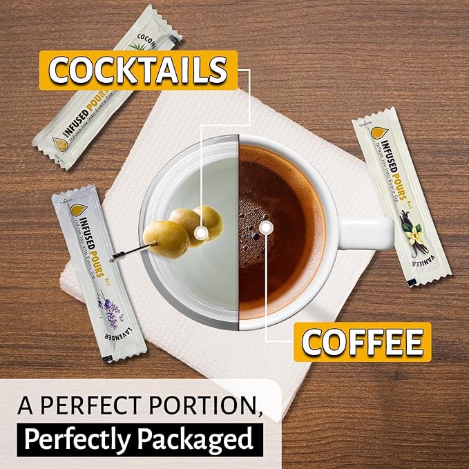 Single Serving Sugar Free Vanilla Syrup Packets for Coffee and Cocktails - 6mL Each, 30 Count - Bag of Syrups by Infused Pours (6mL, Sugar Free Vanilla)