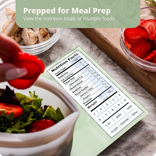 Greater Goods Nutrition Scale (Non‑Connected) – Food Grade Glass, 2,000 Food Codes Preloaded, Compact (9.33"x6.02"x0.91") for Portion Control & Meal Prep