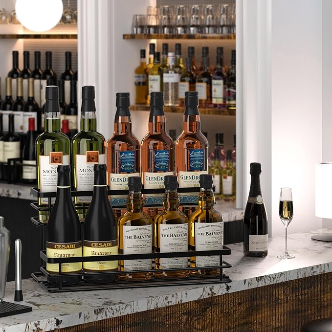 Coffee Syrup Rack Organizer, Syrup Bottle Holder Stand for Coffee Bar, 2-Tier 10 Bottles Storage Shelves for Syrup, Wine, Dressing for Kitchen Countertop (10 Bottles Black)