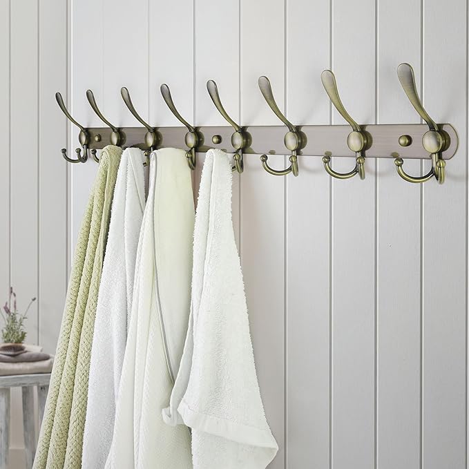 Dseap Coat Rack Wall Mount - 29.5” Long 8-Tri-Hooks Heavy Duty Coat Hanger Rail Wall Hooks for Hanging Coats Hats Clothing Clothes Purse Mudroom Entryway, Bronze