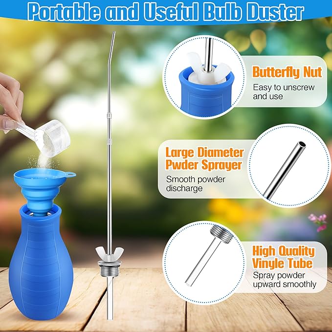 Diatomaceous Earth Powder Duster, Longer 9" to 22" Retractable Garden Powder Applicator Dispenser, 8 oz Bulb Duster Sprayer Insect for Home Organic Gardening Agricultural Supply (Blue,1 Pcs)