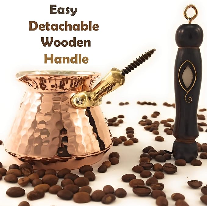 ACC Series (Small-8.5 fl oz) - Hand Hammered Turkish Greek Arabic Armenian Copper Coffee Pot/Heavy Duty Stovetop Coffee Maker Cezve Jazzve Jazva Jezve Ibrik Briki