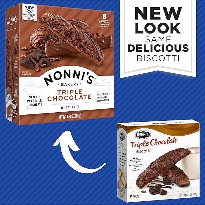 Nonni's Triple Chocolate Biscotti Italian Cookies - 6 Boxes Triple Chocolate Italian Biscotti Cookies w/Dark Chocolate - Biscotti Individually Wrapped Cookies - Kosher Chocolate Coffee Cookie 6.88 oz