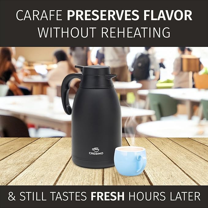 Thermal Coffee Carafe, 68 Oz - Sophisticated Black Stainless Steel, Durable & Easy to Pour, Keeps Drinks Perfectly Hot for 12 Hours & Chilled for 36 Hours, Ideal Coffee Urn for Home, Office, & Parties