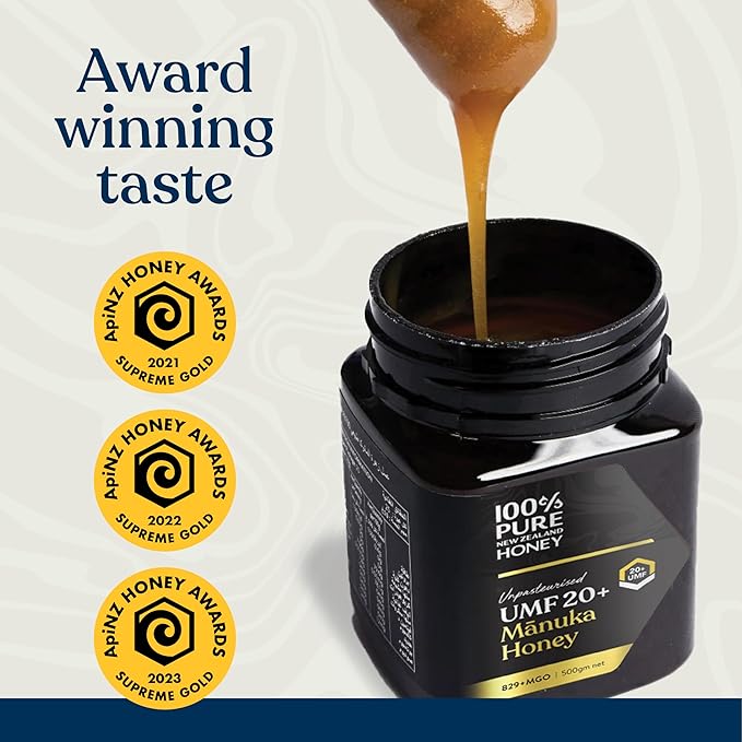 100% Pure New Zealand Honey UMF 20+ MGO 826+ Raw Manuka Honey, Unfiltered Certified Award Winning Silky Smooth Taste & Texture 17.6 Oz