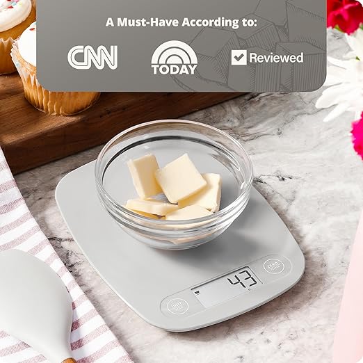 Greater Goods Slim Digital Kitchen Scale 11lb/5kg – Compact Food Scale with 1g Increments for Everyday Cooking, Baking & Meal-Prep, Lightweight Plastic Design, Non-Backlit Display, Battery Included