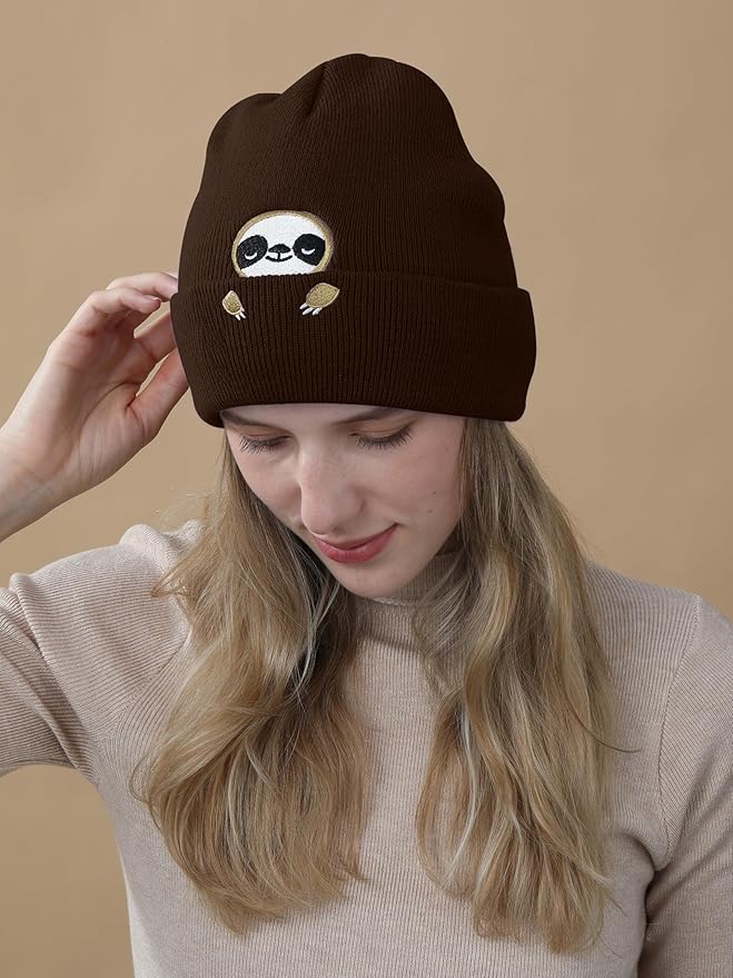 Sloth Gifts Hat Beanie for Women Men Coffee Lover Animal Funny Sloth Themed Accessories Related Decor Stuff