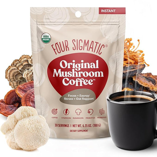 Four Sigmatic Original Mushroom Coffee | High Dose Lion's Mane, Chaga, Turkey Tail, Cordyceps and Reishi | Energy, Focus & Immune Support | 30 Servings