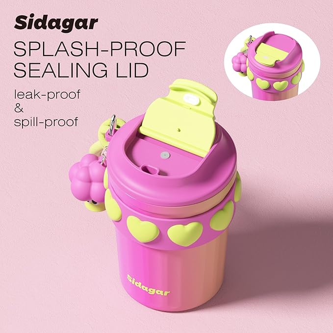 12 oz Travel Coffee Mug Spill Proof Leak Proof, Stainless Steel Thermal Coffee Cup with Lid, Resuable Cup for Hot and Cold, Portable Tumbler for Women, Rainbow