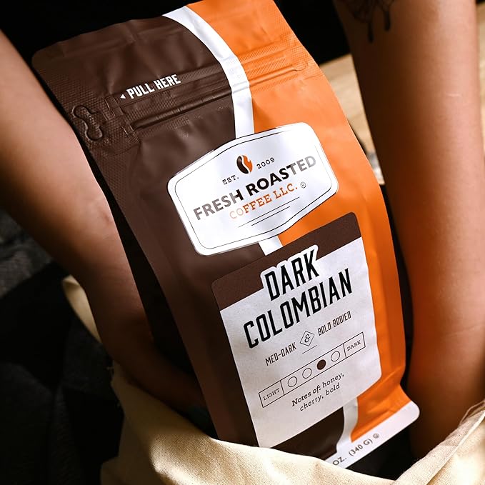 Fresh Roasted Coffee,100% Dark Colombian, 2 lb (32 oz), Med-Dark Roast, Kosher, Ground