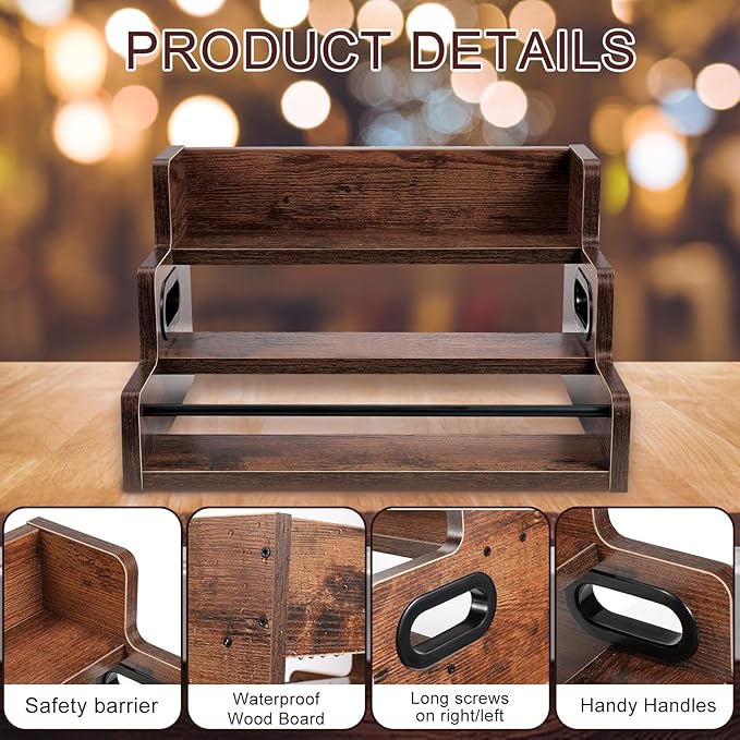 Liquor Bottle Display Shelf 2 Pack - 3 Tier Countertop Organizer for Whiskey, Wine & Coffee Syrups, Space Saving Bar Cabinet Storage for Home, Mini Bar