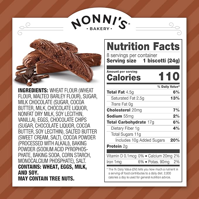 Nonni's Triple Chocolate Biscotti Italian Cookies - 3 Boxes Triple Chocolate Italian Biscotti Cookies w/Dark Chocolate - Biscotti Individually Wrapped Cookies - Kosher Chocolate Coffee Cookie 6.88 oz
