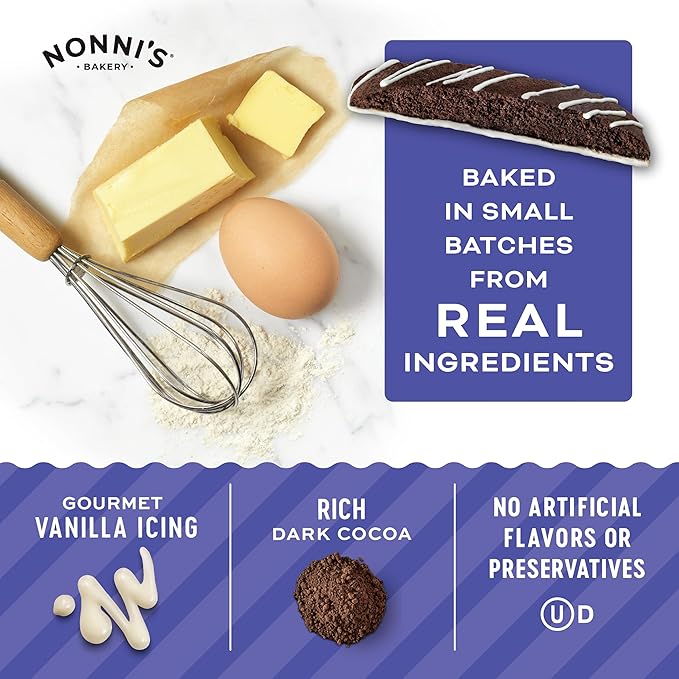 Nonni's Cookies & Crème Biscotti, Rich Dark Cocoa Cookie with Vanilla Icing, 8 Individually Wrapped Bakery Snacks, 6.88 oz