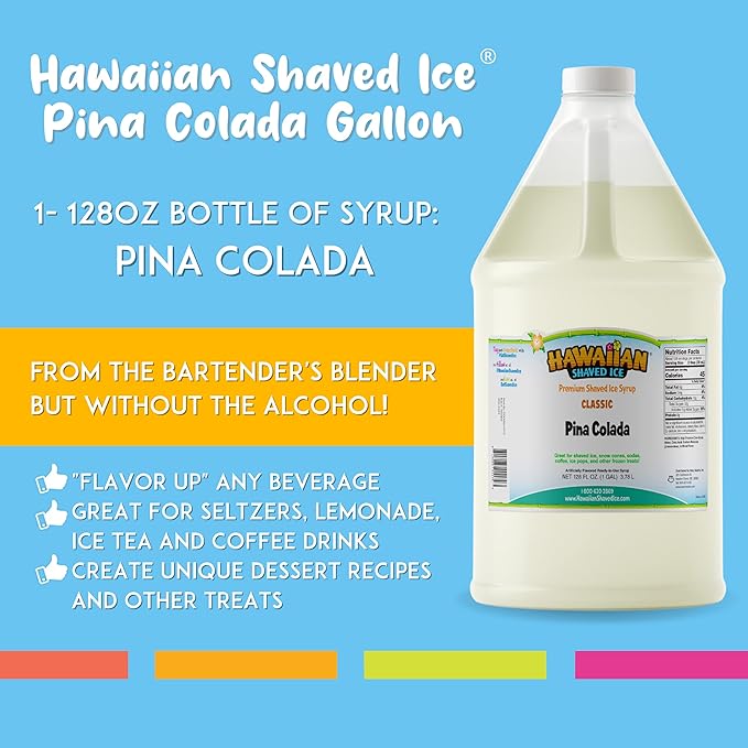 Hawaiian Shaved Ice Syrup, Pina Colada, Gallon