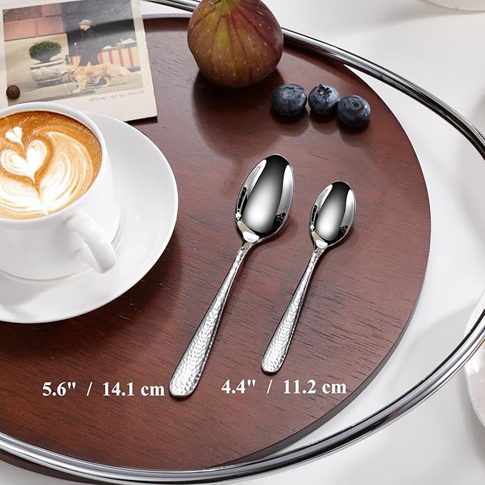 KEAWELL Premium Louise Hammered Demitasse Espresso Spoons: 6-Piece Set, 4.4-Inch Small Size, 18/10 Stainless Steel, Brightly-Mirror polished, Dishwasher Safe (6, 4.4 inches)