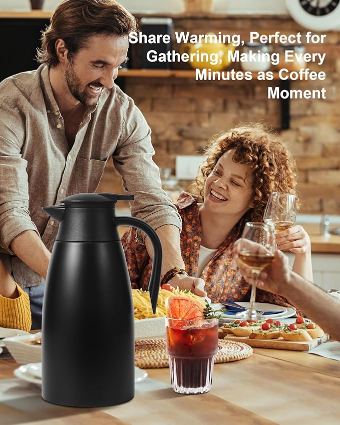 70oz Thermal Coffee Carafe for keeping hot,Updated Carafes for hot liquid, Stainless Steel Insulated Thermal Pot for Coffee, Hot Water,Keep Hot 12 Hours (Black 2.1 L)