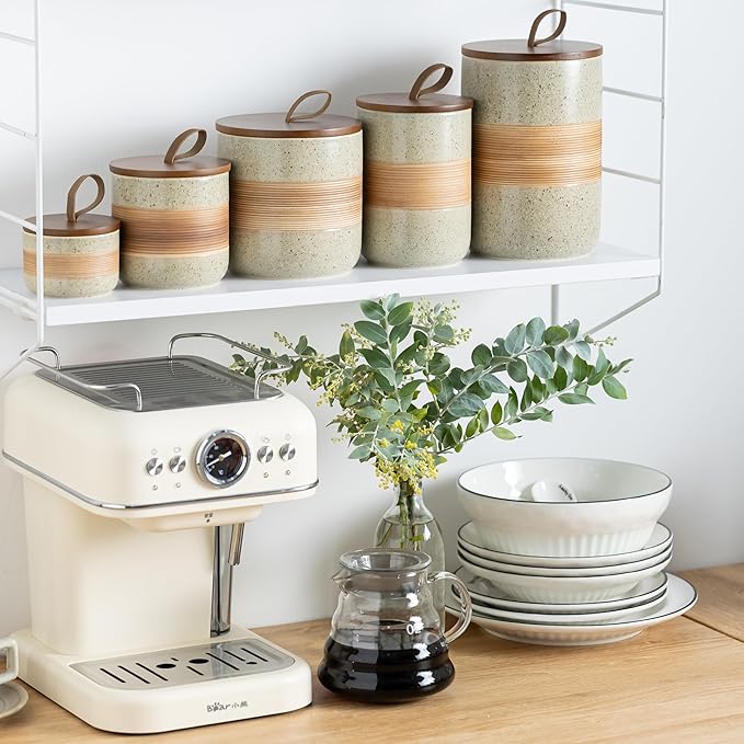 Coffee Storage Container Jar with Lid, Ceramic Kitchen Food Storage Jars with Airtight Lids for Spice Sugar Cookie, Stackable Decorative Jars for Coffee Countertop, 28 fl.oz