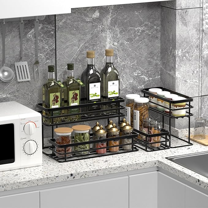 Coffee Syrup Rack Organizer, Syrup Bottle Holder Stand for Coffee Bar, 2-Tier 6 Bottles Storage Shelves for Syrup, Wine, Dressing for Kitchen Countertop (6 Bottles Black)