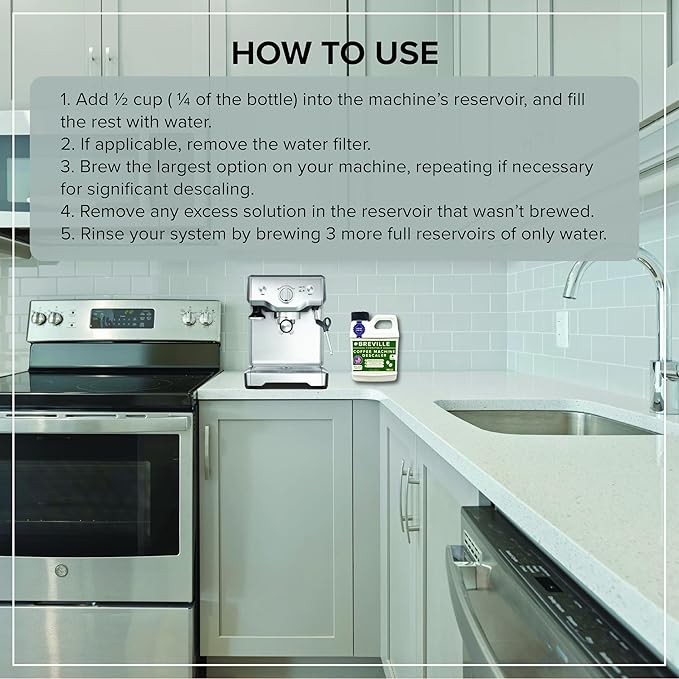 Breville Espresso Machine Compatible Descaler - 1 YEAR SUPPLY - Concentrated Descaler for Breville - 16 oz Coffee Maker Cleaner for Breville, Nespresso, Delonghi, Espresso Machine - 4 Uses