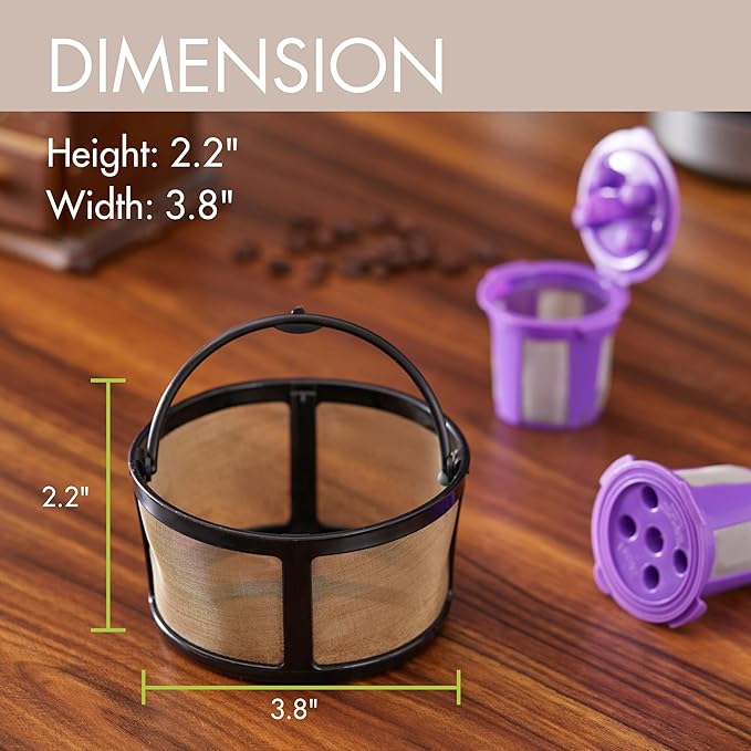 Reusable Mesh Coffee Filter Basket for Keurig K Duo Coffee Maker (Gen 2) and Keurig K-Duo Essentials, With 2 Refillable K Cups Pod by PureHQ - Gold Tone Carafe Replacement Filter - Value Pack