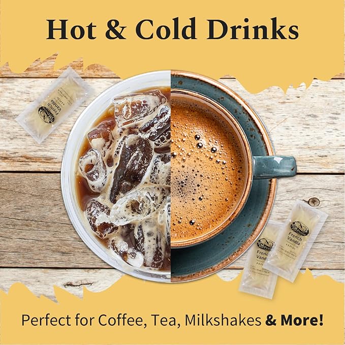 58Peaks French Vanilla Flavored Syrup Sweetener Packets for Hot and Cold Drinks | To-Go Syrup Flavoring Perfect for Coffee, Tea, Milkshake and More | Flavored Coffee Syrups for Travel | 15mL | 20-Pack
