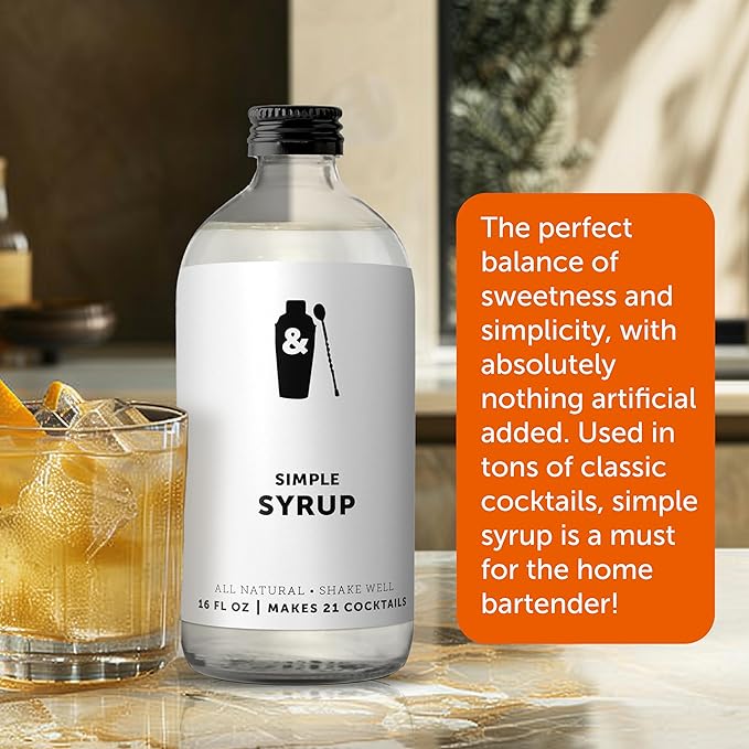 Shaker & Spoon Simple Syrup, 16oz Simple Syrup for Cocktails and Drinks, Simple Sugar, Craft Cocktail Syrups for Mocktails, Non Alcoholic Drinks, Cocktail Mixers, Tea, Coffee Syrups