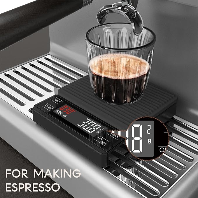 MAXUS Coffee Scale with IP65 Waterproof Design, USB Rechargeable 1000mAh Battery, Espresso Scale with Timer 2kg/0.1g High Precision, Ideal for Brewing and Pour-Over Coffee