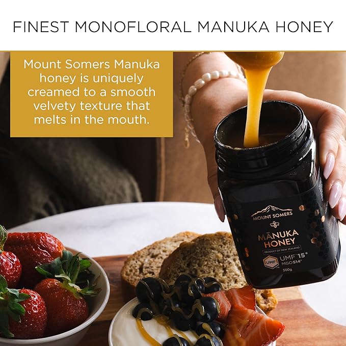 Mount Somers Premium Manuka Honey MGO 514+ / UMF 15+ 100% Pure New Zealand Manuka Honey - Genuine Natural Superfood - UMF Certified & Traceable 1.1lb Jar