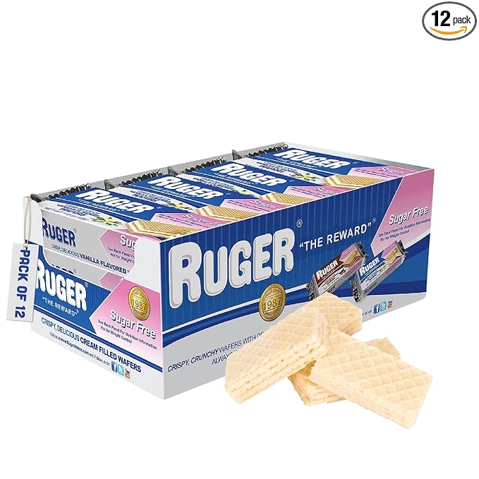 RUGER Sugar-Free Vanilla Wafers 1.6 Ounce (Pack of 12) - Delightfully Crisp & Creamy Treats - Natural Ingredients, Non-GMO, Vegan, No Artificial Colors/Flavors - Ideal for Desserts & Everyday Snacking