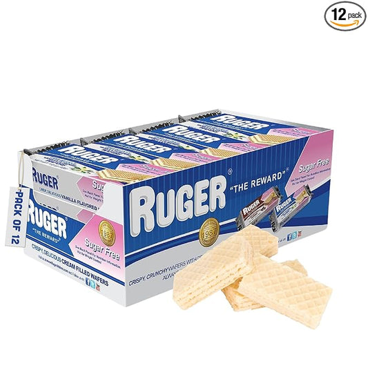RUGER Sugar-Free Vanilla Wafers 1.6 Ounce (Pack of 12) - Delightfully Crisp & Creamy Treats - Natural Ingredients, Non-GMO, Vegan, No Artificial Colors/Flavors - Ideal for Desserts & Everyday Snacking