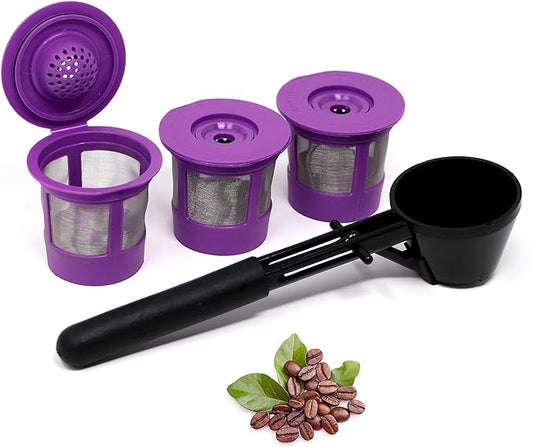 Reusable K Cups Coffee Filter Pod for Keurig 1.0 & 2.0 Machines - Coffee Scoop Funnel and 3 Pack K Cup Filters - Universal Refillable KCups - Fits K-Duo, K-Classic, K-Elite, K-Select, K-Cafe Brewers