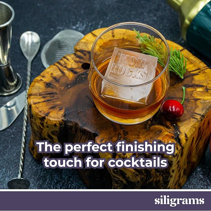 SILIGRAMS Best Mom Ice Cube Mold – 2” Custom Whiskey & Cocktail Ice Tray – Personalized Silicone Ice Cube Mold – Mother’s Day Gift Idea – Reusable Designer Ice Mold for Home Bartenders