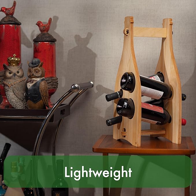 KAKALI Freestanding Wooden Wine Rack - Wood Wine Bottle Rack - Free Standing Bottle Storage - Countertop Racks for Bottles - House Warming Gifts for Casual Drinkers, 4 Bottle Storage