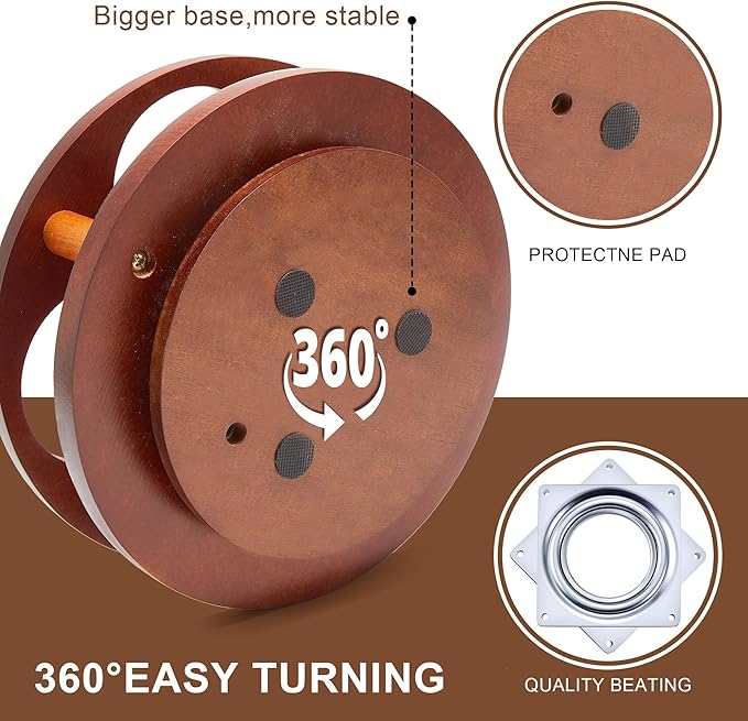 Wood Rotating Coffee Syrup Organizer, 4 Bottles Coffee Syrup Rack, Coffee Station Organizer with Large Base and Anti-Slip Pad