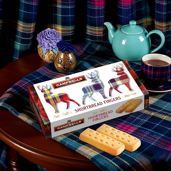 Campbells Shortbread Fingers Tartan Stag Carton 5.3 Oz (Pack of 3) - Pure Butter Scottish Shortbread Cookies from Scotland, British Tea Biscuits & Snacks, All-Butter Fingers, Cookie Gift Box