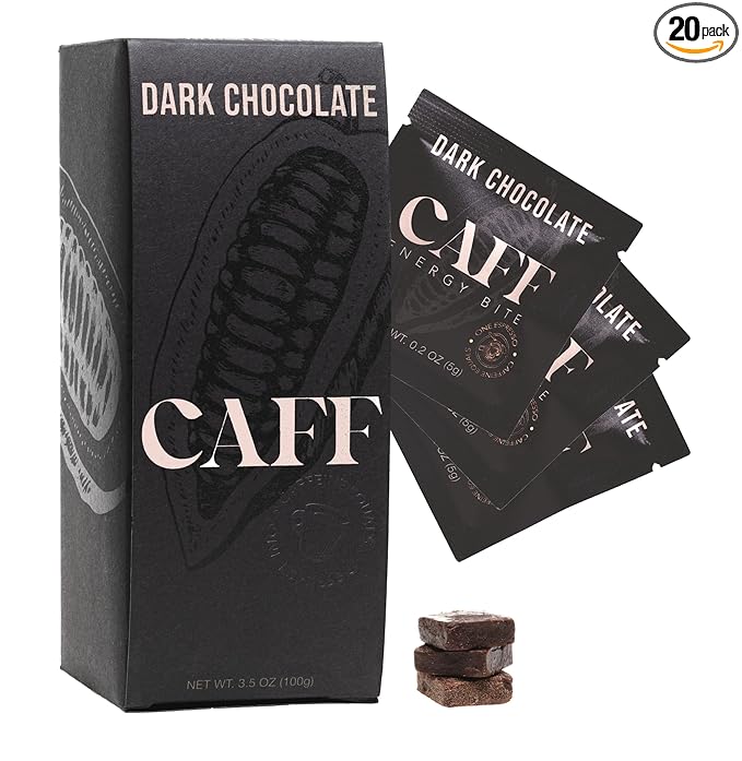 CAFF All Natural Energy Bites - Caffeinated Chocolate Flavored Chew for Energy Boost - No Added Sugar - 65mg Caffeine Chocolate Bars – 15 Calorie Organic Caffeine Snacks - Vegan, Gluten-Free, Keto (20 Bites)
