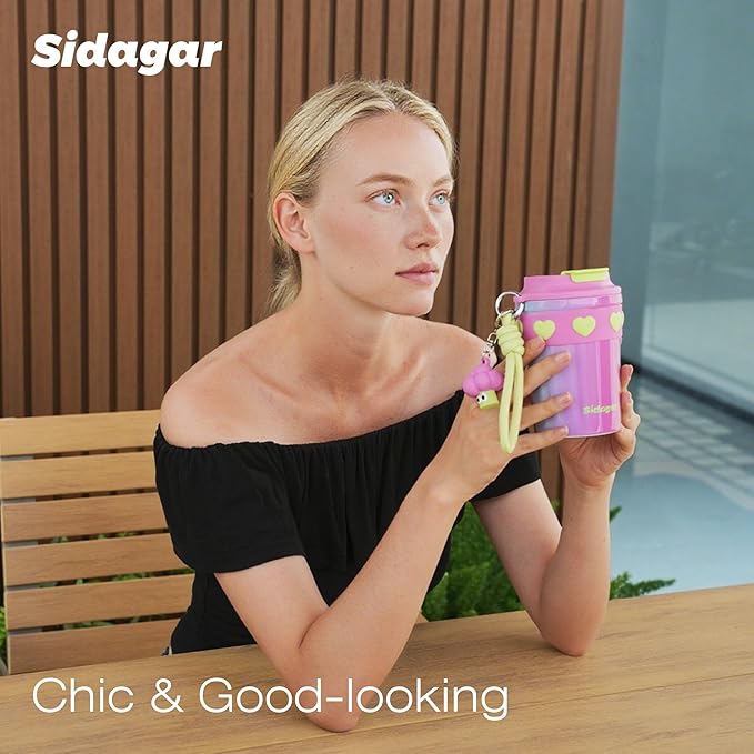 12 oz Travel Coffee Mug Spill Proof Leak Proof, Stainless Steel Thermal Coffee Cup with Lid, Resuable Cup for Hot and Cold, Portable Tumbler for Women, Rainbow