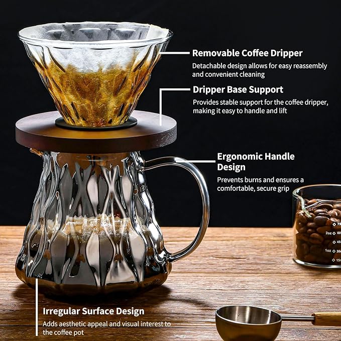Unbreakable - Pour Over Coffee Maker 650ML/22OZ, Heat Resistant Borosilicate Glass Dripper with Filter Holder, BPA-Free Manual Coffee Brewer for Home and Office Use