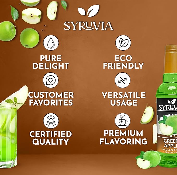 Syruvia Green Apple Syrup, Flavored Syrup for Drinks, Cocktails, Lemonades, Iced Teas, and Desserts – 25.4 fl oz