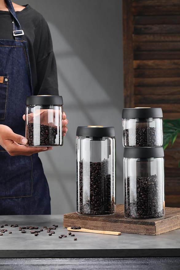 LOEZ Coffee Bean Storage Container Airtight, Lid Sealed with Press-Down Vacuum, Borosilicate Glass Coffee Canister, Food Storage, Coffee Bar for Ground Coffee, Tea, Beans, Spices (Extra Large - Clear)