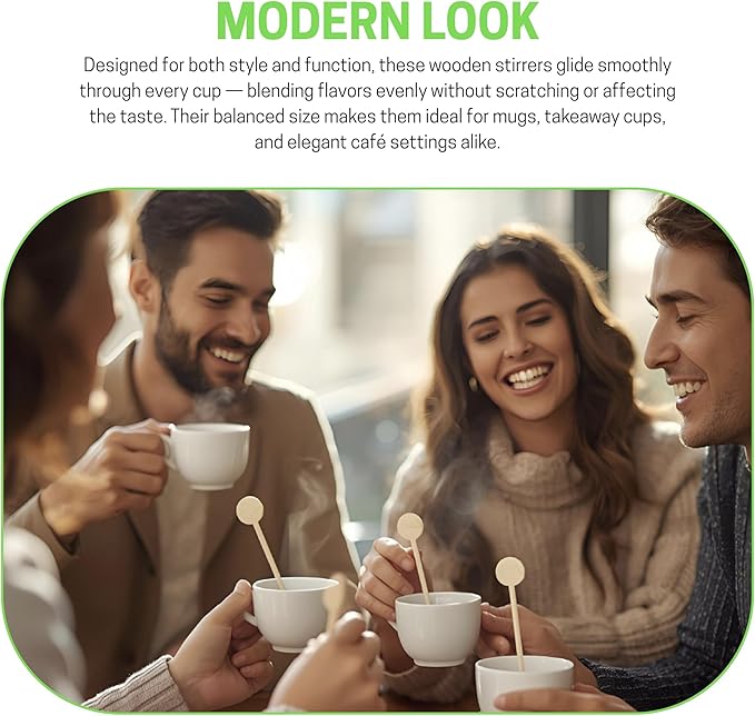 6.25" Custom Wooden Coffee Stirrers with Round Heads – Customizable Stirrer Sticks with Logo or Text | Eco-Friendly Drink Stirrers for Coffee, Tea, Beverages & Events (6.25" - Pack of 50)