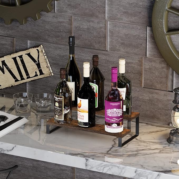 YINMIT Wooden Display Riser Stand, Tiered Perfume and Cologne Organizer Stand, 2 Tier Spice Rack Organizer, Rustic Display Shelf for Candles (2 Tier)