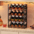 X-cosrack Wine Rack Freestanding Floor with Patent Design, Wooden & Metal Wine Bottle Holder, 4 Tier 16 Bottles Stackable Wine Storage Racks for Kitchen Counter or Bar, Wine Display Shelf