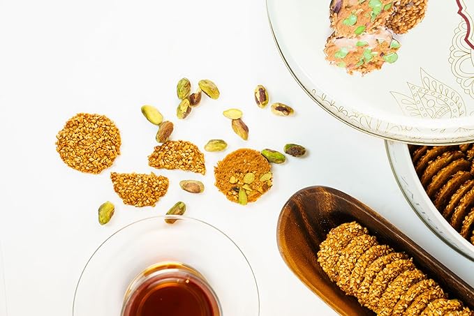 Zaitoune Barazek Cookies - 18 oz | Luxurious Crunchy Sesame & Pistachio Cookies Handcrafted in Turkey | Beautiful Reusable Gift Tin | Perfect for Coffee or Tea | Great Sharing Present