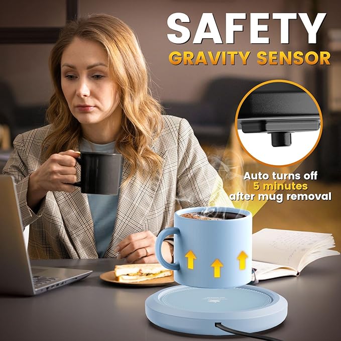 Fast Heating Mug Warmer - 4 Temp Settings & 1-12H Timer, Coffee Cup Warmer Plate for Desk Auto Shut Off, Ideal Beverage Warmer Gift for Coffee, Tea, Milk (Blue)